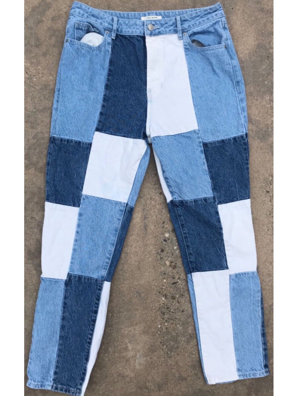 PACSUN Patch Work Jeans Sz 30 Light & Dark Vintage Loose Fit Light Stain Crotch